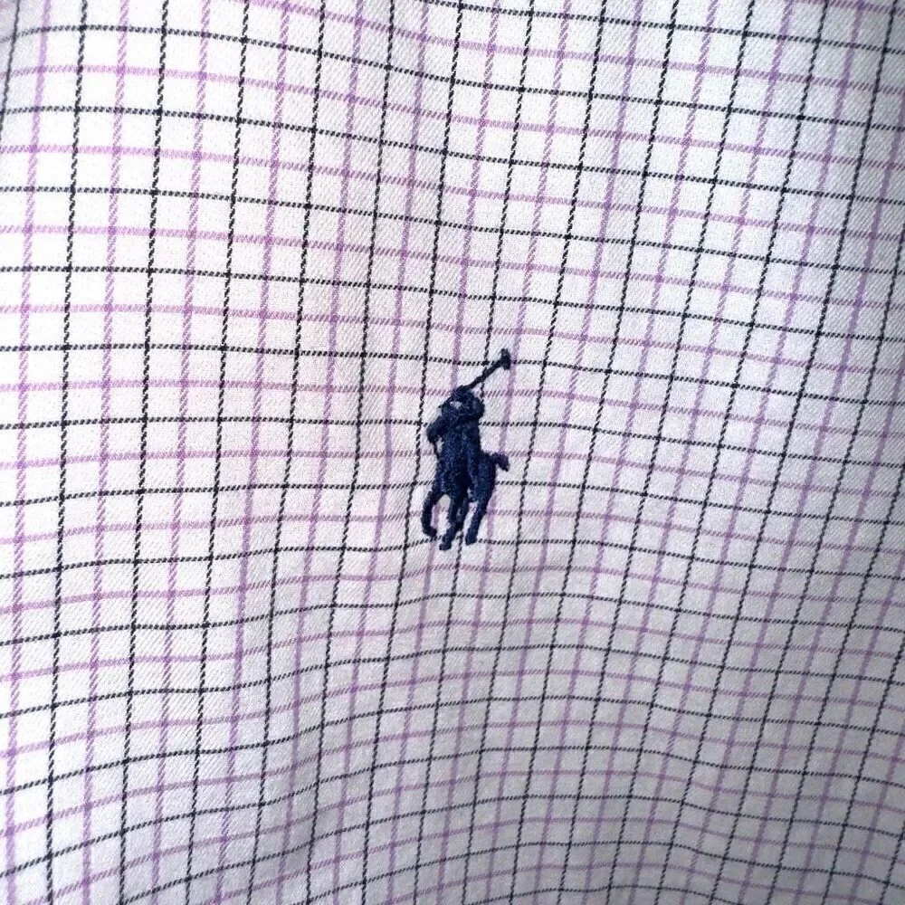 Polo Ralph Lauren White & Purple Check Button Down Shirt 15.5 M